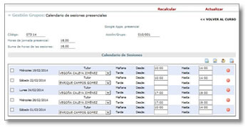 Configuración sesiones para control asistencia